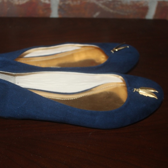 LC Lauren Conrad Blue Suede Ballet Flats Gold metal Feather on toe 7.5M EUC… - Picture 3 of 5